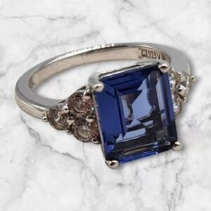 Vintage Kiera CZ 925 VN Sterling Silver Sapphire Cubic Zirconia Halo Ring Size 8